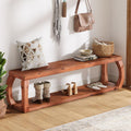 2-Tier Solid Wood Entryway Bench, 59" Long Farmhouse End of Bed Bench with Open Shelves, Rustic Shoe Storage Wooden Seating for Entry, Kitchen, Living Room, Bedroom, Hallway (Rustic Brown)
