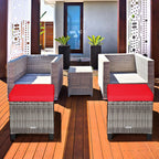 RELAX4LIFE 2-Piece Patio Rattan Ottomans - Outdoor Wicker Furniture w/ 2 Footrest Stools, Comfortable Cushions & Steel Metal Frame, All-Weather Patio Set for Backyard,Garden (Red)