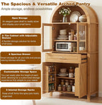 Polibi 71" Tall Arched Kitchen Pantry Cabinet with Glass Doors,Farmhouse Storage Cabinet with Adjustable Shelves & Barn Door Design,Large Freestanding Cupboard for Kitchen, Living, Dining Room,Oak