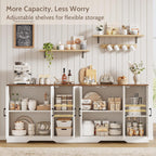 Modern Farmhouse Buffet Cabinet with Storage, 85" Large Sideboard Storage Cabinet with 6 Barn Doors, Coffee Liquor Bar Cabinet Wood Table Credenza with Adjustable Shelf for Kitchen Dining Living Room