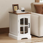 ChooChoo Farmhouse End Table Set of 2 with Charging Station, Nightstand with Adjustable Shelf and Glass Door, White Side Table for Living Room, Bedroom
