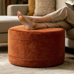 Thgonwid Round Ottoman Pouf, Plush Corduroy Foot Stool with High-Density Memory Foam, 3-in-1 Footrest Extra Seating Side Table for Living Room Bedroom Home Decor, 20 x 14 Inch, Burnt Orange
