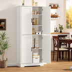 IDEALHOUSE Pantry Cabinet,70" Tall Kitchen Pantry Cabinet with 4 Doors and 3 Adjustable Shelves, Freestanding Cupboard, Modern Storage Cabinet for Bathroom, Dining Room, Living Room (White)