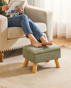 YMYNY Storage Ottoman,Small Foot Stool, 15.75"×11.81"×11.02" Green,HBD042GR | Teddy Velvet,Sturdy Wood Legs,Footstool with Padded Seat, For Living Room Bedroom Couch Entryway