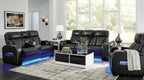 Signature Design by Ashley Boyington Power Reclining Loveseat with Console | A combination of leather and faux leather, Zero-gravity power recline, Air massage system and heat, USB storage console