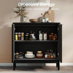 Fluted Cabinet with Storage, Buffet Cabinet Sideboard with 2 Doors, Black Buffet Storage Accent Cabinets with Adjustable Shelves for Living Room, Entry, Hallway, Kitchen