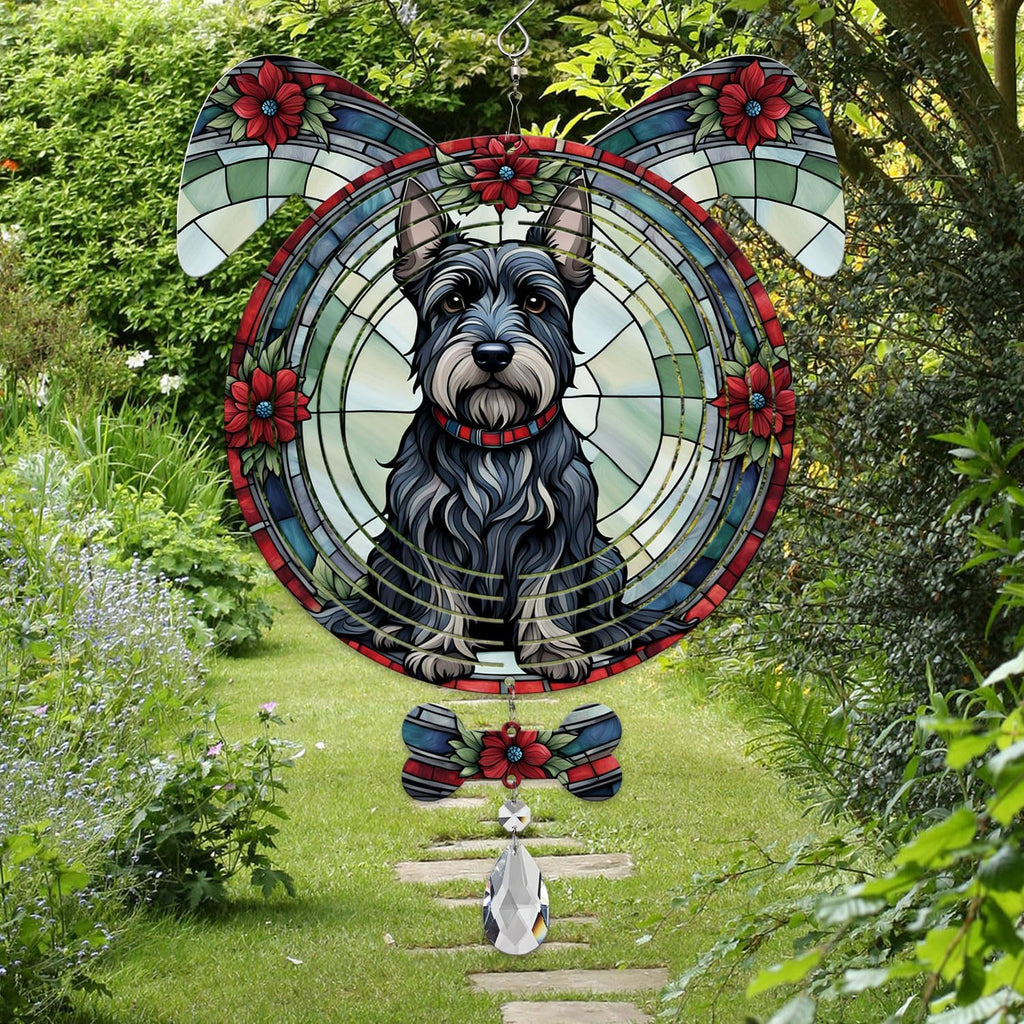 Scottish Terrier Dog Ears Wind Spinner, Scottish Terrier Wind Spinner Hanging for Yard and Garden V02
