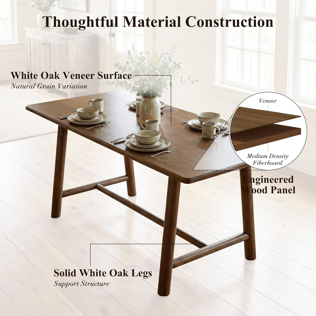 Ya-Home Walnut Dining Table, 69" Wood Kitchen Table with Solid Wood Legs, Seats 4-6, Modern Farmhouse Dinner Table for Dining Room Home Office