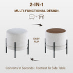 Get Set Style Multifunctional Ottoman with Side Table, Soft Round Footrest Stool,Vanity Stool with Metal Legs, Modern Decorative Furniture Vanity Chair for Makeup Room, Bedroom, Living Room