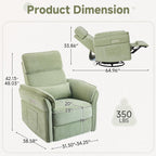 Power Recliner Rocking Chair with Adjustable Arms and Headrest,Green Fabric | Swivel electric glider,nursing chair glider for nursery, storage bags and USB port included, FSC certified
