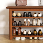 Shoe Rack Bench with Leather Cushion 3-Tier Shoe Rack Organizer for Entryway Hallway or Living Room Farmhouse Rustic Wooden Seat Bench Walnut 11.8" Dx31.5 Wx20.4 H