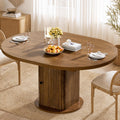 43"-59" Extendable Round Dining Table for 4-8 with Hidden Storage, Oval Dining Room Table with Removable Leaves, Modern Farmhouse Fluted Wood Kitchen Table for Living Room, Walnut