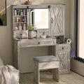 Farmhouse Vanity Desk with Mirror and Lights, 42” Makeup Vanity with Charging Station, 4 Drawers & Adjustable Shelves, Oak