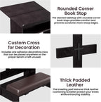 Foldable Prayer Kneeler, Wooden Prayer Bench with Storage Shelf, Cushion Pad, Rounded Corner Bookend and Customizable Cross Decoration, Reinforced Steel Tube Base Design (Dark Brown)