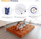 MAXYOYO 6" Folding Sofa Bed for Floor, Tufted Tri-Fold Floor Mattress | Full Size Portable Sofa Couch Guest Mat with Chenille Fabric for Adults, Foldable Topper for Camping, Orange, Full