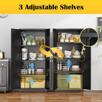 Steeloong 60"Metal Pantry Storage Cabinet with Doors & 4 Adjustable Shelves | Kitchen Pantry Cabinet,Black Kitchen Cabinet with 2 Gold Handles,Tall Cabinet for Livingroom,Pantry, Bathroom,Kitchen,Garage