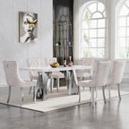 70" Faux Marble White Silver Dining Table for 6, Modern Dining Room Table with 0.71" Marble Printing MDF Top and Flash-Shaped Stainless Steel Base,Rectangular Large Kitchen Dinner Table