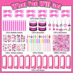 184Pcs Pink Girls Party Favors Pack - For 12Guests, Includ Goodie Box Heart Glasses Straws Bubble Wands Tattoo Sticker Bracelet Keychain, for Kids Girls Birthday Party Decoration Supplies