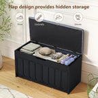 ORRD Shoe Storage Bench with Cushion, Entryway Shoe Cabinet Bench with 2 Scalloped Doors & Adjustable Shelf, 2-Tier Shoe Rack Organizer Cabine for Entryway, Hallway, Living Room (Black)