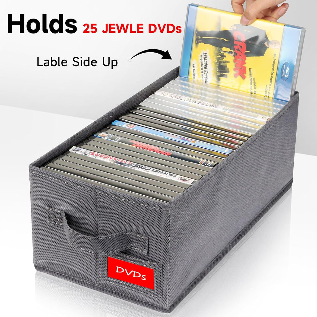 NUSWOR Upgrades DVD Storage Box - 2Pack DVD Organizer with Lid - Grey | Perfect DVD Case Storage Solution - DVD Holder 15.75 x 8.1 x 6.1 inches - Holds 50 DVDs