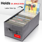 NUSWOR Upgrades DVD Storage Box - 2Pack DVD Organizer with Lid - Grey | Perfect DVD Case Storage Solution - DVD Holder 15.75 x 8.1 x 6.1 inches - Holds 50 DVDs
