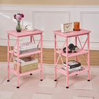 VECELO End Side Table Night Stand Set of 2,X-Design with Storage Shelf for Bedroom,Living Room,Pink