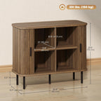HOMCOM 35.4" Sideboard Buffet Cabinet with Storage, Nordic Coffee Bar Cabinet with Slatted Tambour Doors and Metal Legs, Kitchen Credenza, Walnut