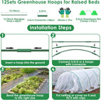 60 Pcs Garden Hoops for Raised Beds, 12 Sets Greenhouse Hoops Grow Tunnel Rust-Free Fiberglass Hoop House Kit, Plant Support Garden Stakes Hoops Frame for Netting Shade Cloth Row Cover Garden Supplies