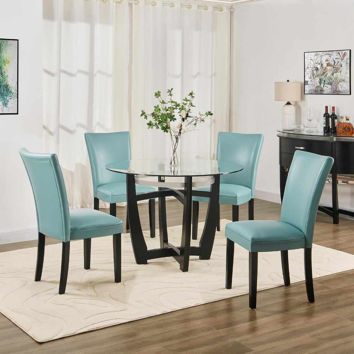 Parsons Solid Wood Dining Chairs Set of 6 with UP High Back, Kitchen Chairs with Upholstered Seat, Holds Up to 300 Lbs,Accent Chairs Easy Assembly, Light Blue CY1331HL