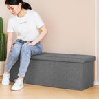PINPLUS Folding Storage Ottoman Bench, Grey Linen | Linen Storage Chest with Padded Seat, Blanket Organizer, Footrest Stool and End of Bed Bench for Bedroom or Living Room