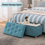 BRIAN & DANY 30 Inches Folding Storage Ottoman Bench, Ottoman with Storage for Living Room, with Wooden Feet and Lid, Teal