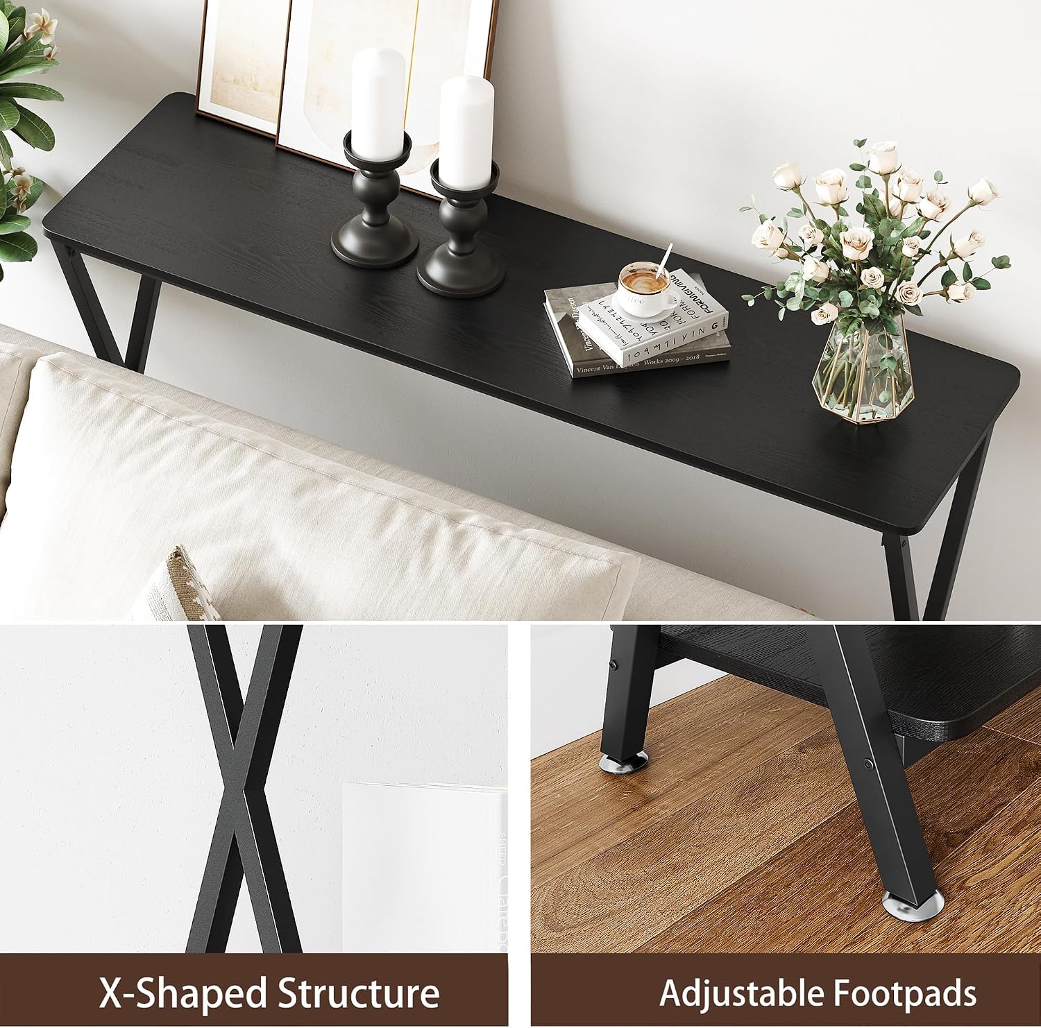 Console Table with Storage Shelf, Narrow Entryway Table, Behind Couch Tables, Thin Sofa Tables for Living Room, Hallway, Bedroom, Foyer