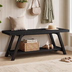 LVB Black Entryway Bench with Storage, Wood Bench for Entryway, 47 in