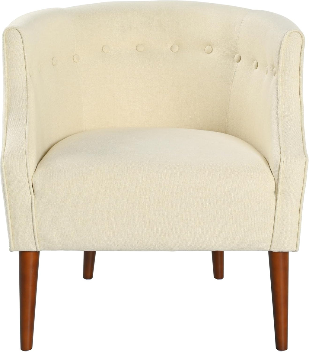 Christopher Knight Home Brandi Mid-Century Modern Fabric Upholstered Accent Chair, Wooden Living Room/Bedroom Comfy Reading Chair, Button Tufted Lounge Chair, Thick-Padded Seat Relaxing Armchair,Beige