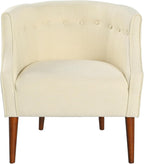 Christopher Knight Home Brandi Mid-Century Modern Fabric Upholstered Accent Chair, Wooden Living Room/Bedroom Comfy Reading Chair, Button Tufted Lounge Chair, Thick-Padded Seat Relaxing Armchair,Beige