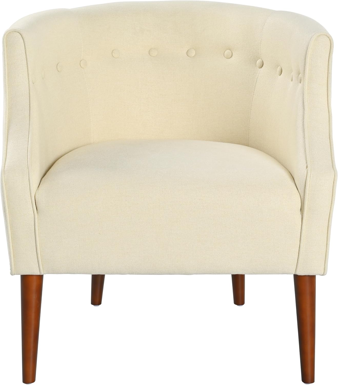 Christopher Knight Home Brandi Mid-Century Modern Fabric Upholstered Accent Chair, Wooden Living Room/Bedroom Comfy Reading Chair, Button Tufted Lounge Chair, Thick-Padded Seat Relaxing Armchair,Beige
