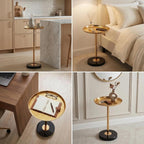 Adjustable Side Table, Small Tea Martini Table, Gold, Natural Marble Decorative Pedestal End Table for Display and Storage (Gold + Large)