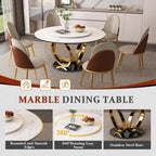 59" Round Dining Table with 360° Rotating Lazy Susan, Scratch & Heat Resistant Sintered Stone Tabletop, Marble Style Kitchen Dining Table, Perfect for Dining Room