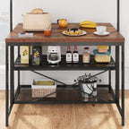 IDEALHOUSE 42" Kitchen Island with Storage & Seating - 3-Tier Bakers Rack, Microwave Stand with 5 Hooks, Multi-Function Island Table for Kitchens (42"×28"×72")