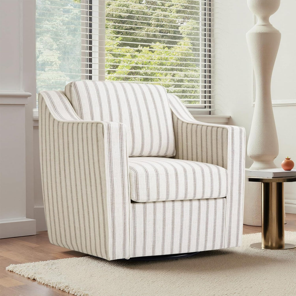 Swivel Accent Chair Set of 2, Fabric Upholstered Arm Chair for Living Room, Modern Club Armchair Comfy Single Sofa Bedroom Reading Seat with Lumbar Pillow - Pinstripe Light Brown