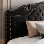 Allewie King Bed Frame with Adjustable Velvet Tiara Headboard, Upholstered Diamond Button Tufted Platform Bed, Wood Slats Support, No Box Spring Needed, Mattress Foundation, Easy Assembly, Black