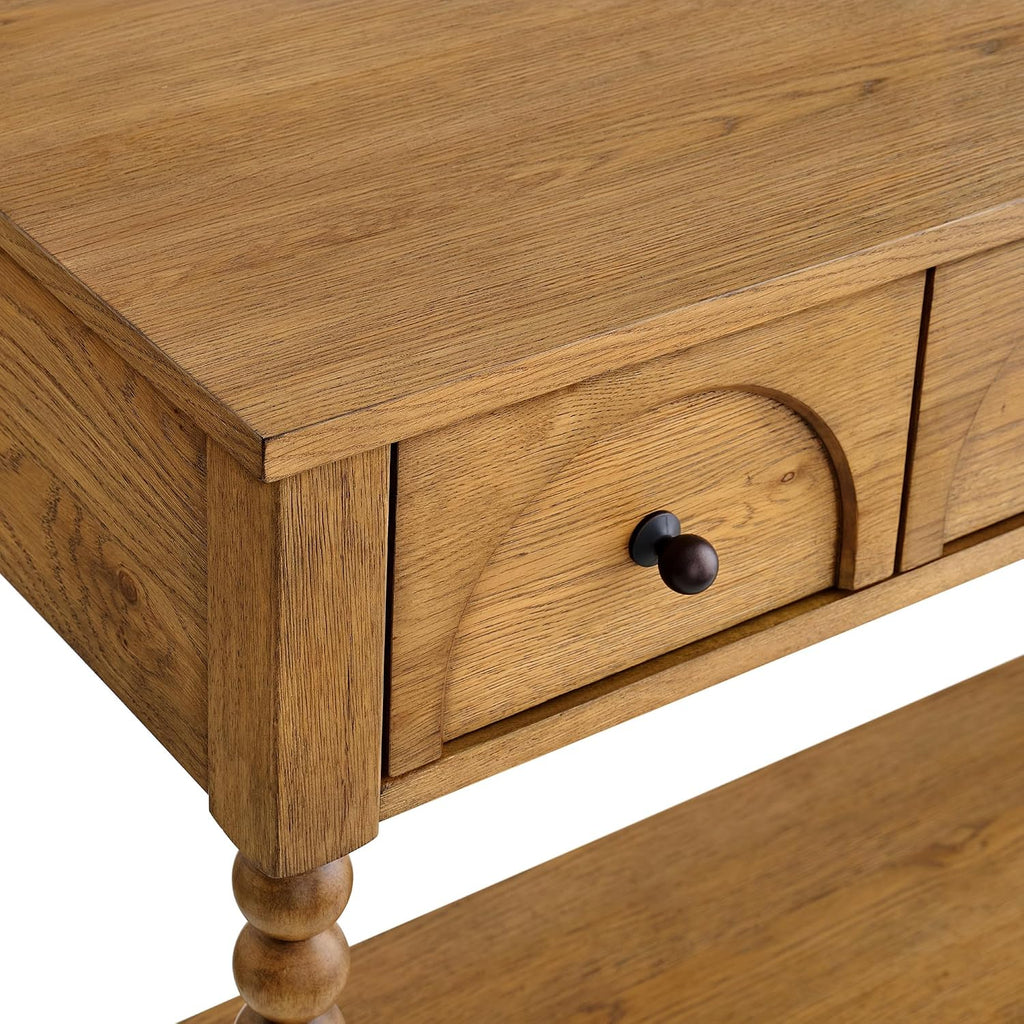 Pembroke 58” Cottage Sofa Console Table with Drawers & Lower Shelf Storage, Narrow Entryway Table or Dining Server with Levelers | Prairie Oak Natural