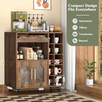 VINAEMO Coffee Bar Cabinet with 24-Cup Display, Large Drawer & Storage,Modern Buffet Sideboard for Kitchen, Medium Wooden Bar Station for Apartment，Walnut