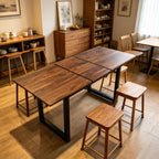 Modern Expandable Dining Room Table, 55-71 Inch Extendable Table with Metal Frame, Space-Saving Kitchen Table for 6, Home Office Desk, Brown