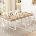 Zevemomo 63"-78.7" Expandable Dining Table, 6-10 Extendable Dining Table, Rectangle Conference Table, Farmhouse Kitchen Table with Slide Track, Tapered U-Shaped Wood Legs for Office, Living Room-Oak