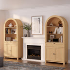 Arched Pantry Cabinet, 71" Kitchen Pantry Cabinet with Smooth Gliding Drawers and Adjustable Shelf, Wood Storage Cabinets Anti-Tipping, Modern Farmhouse for Living Room, Dining Room (Natural)