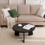 Modern Wood Coffee Table Small Desk Farmhouse Round Coffee Table Floor Table Couch Table Easy Assembly for Living Room/Office/Reception/Sofa Couch End, Black