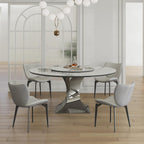 Montary 59” Modern Round Dining Table for 6-8, Artificial Marble Dining Room Table with Lazy Susan, Stainless Steel Black Titanium Hourglass Base, Sintered Stone Top Dining Table (Only Table)