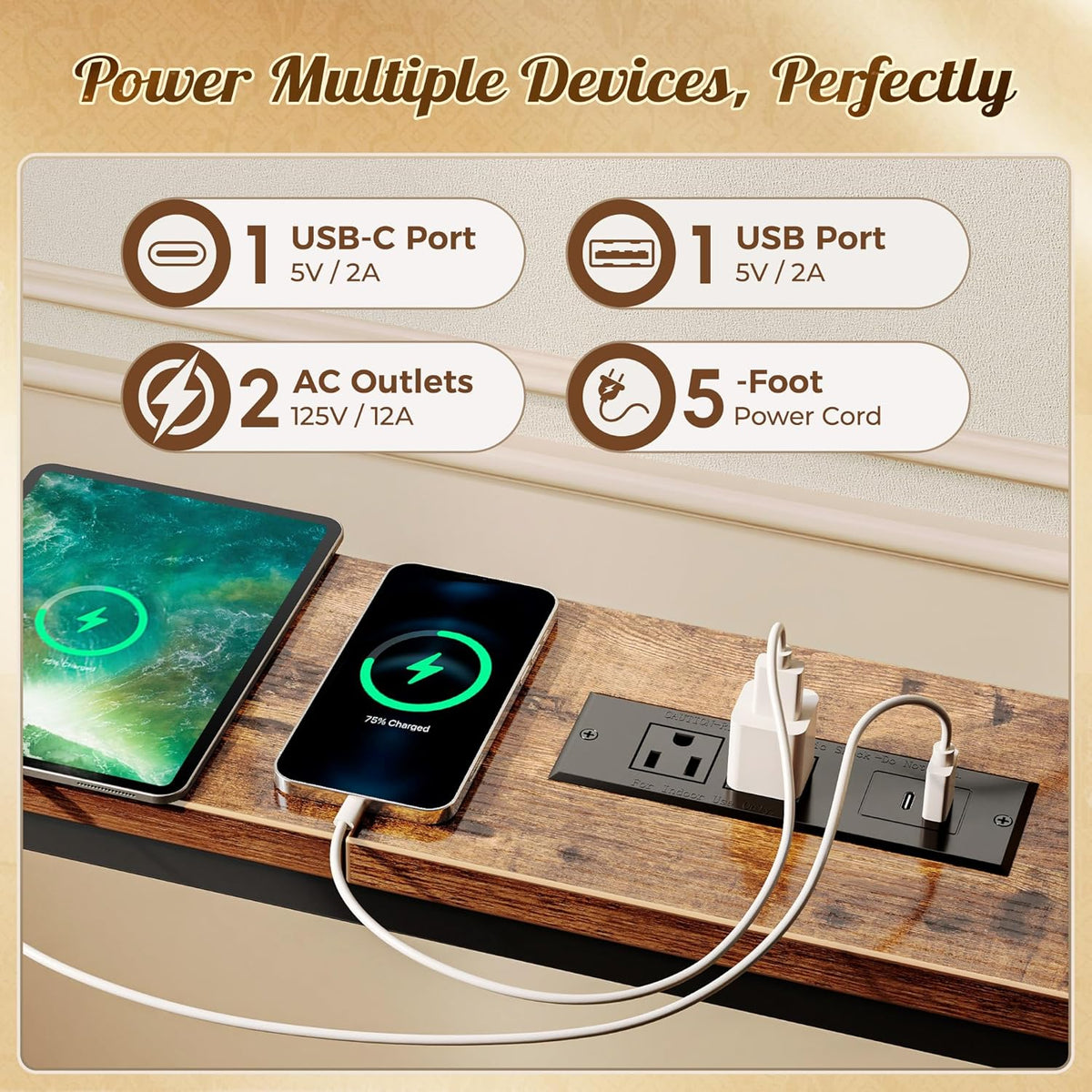 Huuger 118 Inch Sofa Table with Power Outlets, Skinny Behind Couch Table | 5.9 Inch Narrow Entryway Table, Extra-Long Console Table, Behind the Couch Table with Outlet for Living Room, Rusitc Brown