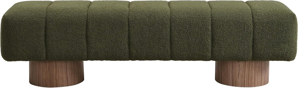 Christopher Knight Home Manila 64" Boucle Dining Bench, Upholstered Ottoman Bench, Rectangular Dining Seat, Spacious Seating, Long Footstool for Living Room Dining Room, No Assembly Needed, Green